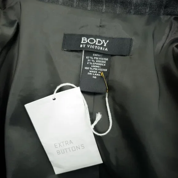 NWOT BODY by Victoria Gray Striped Blazer One Button Women's Size 16 - Picture 5 of 7